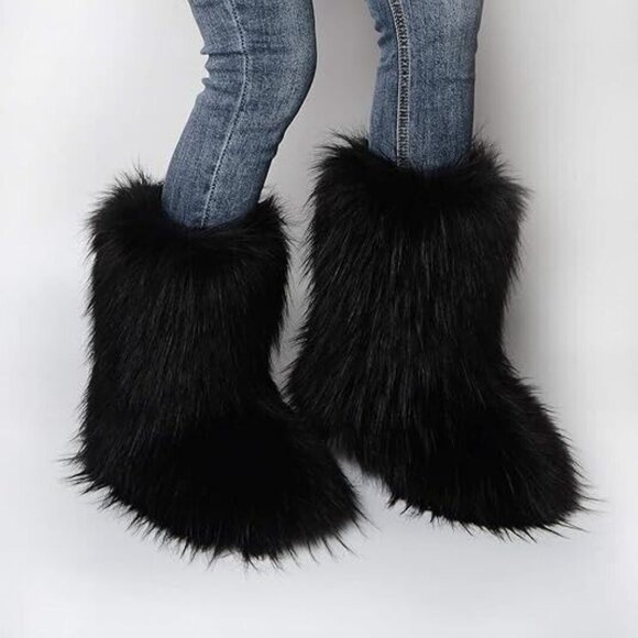 Valpeak Women's Faux Fur Boots Winter Mid-Calf Snow Boots Fuzzy Fluffy Size6.5 - Picture 2 of 11
